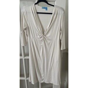 Beige Shift Dress Twist Front Fresh Produce Knee Length Womens Large USA Made